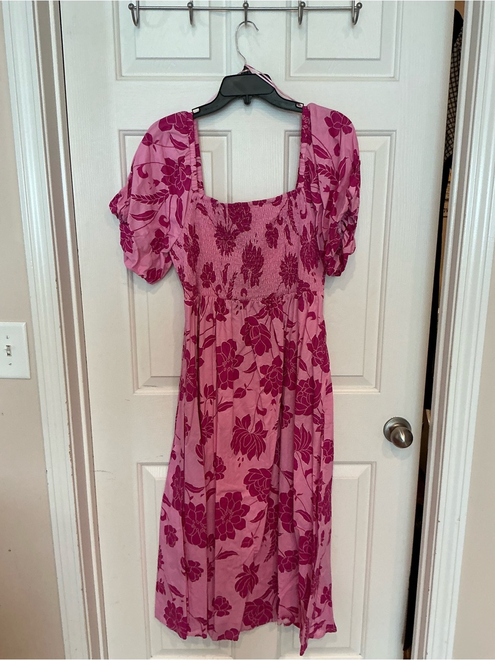 Sugarlips Pink Floral Smocked Midi Dress